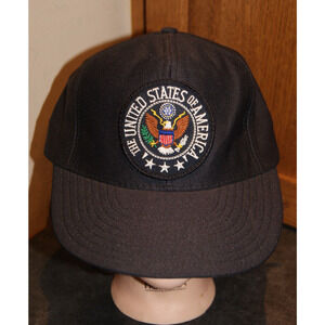 VTG NOS United States Of America PATCH Hat Snapback Trucker Cap Black USA MADE